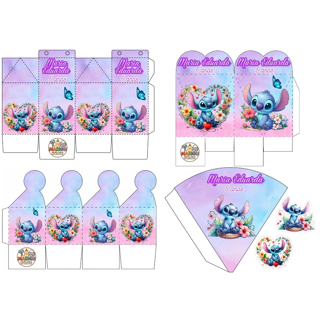 Kit festa 40 und Caixinha lembrancinha STITCH  Aniversario Mesversario Caixa Personalizada