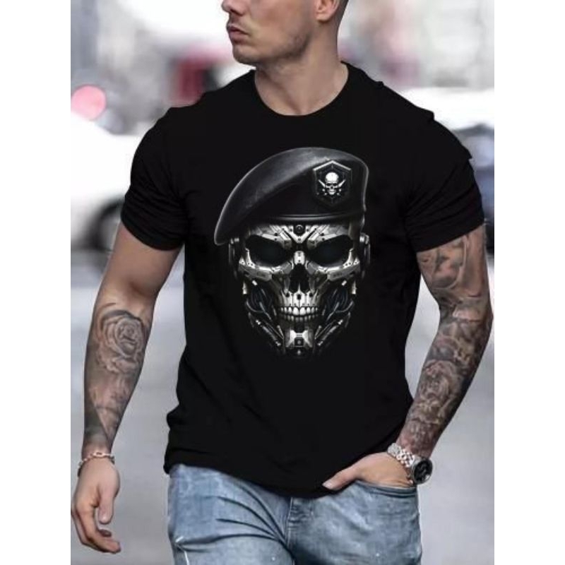 Camiseta camisa unissex plus SIZE 100% Algodão estampa Caveira ROTA policia