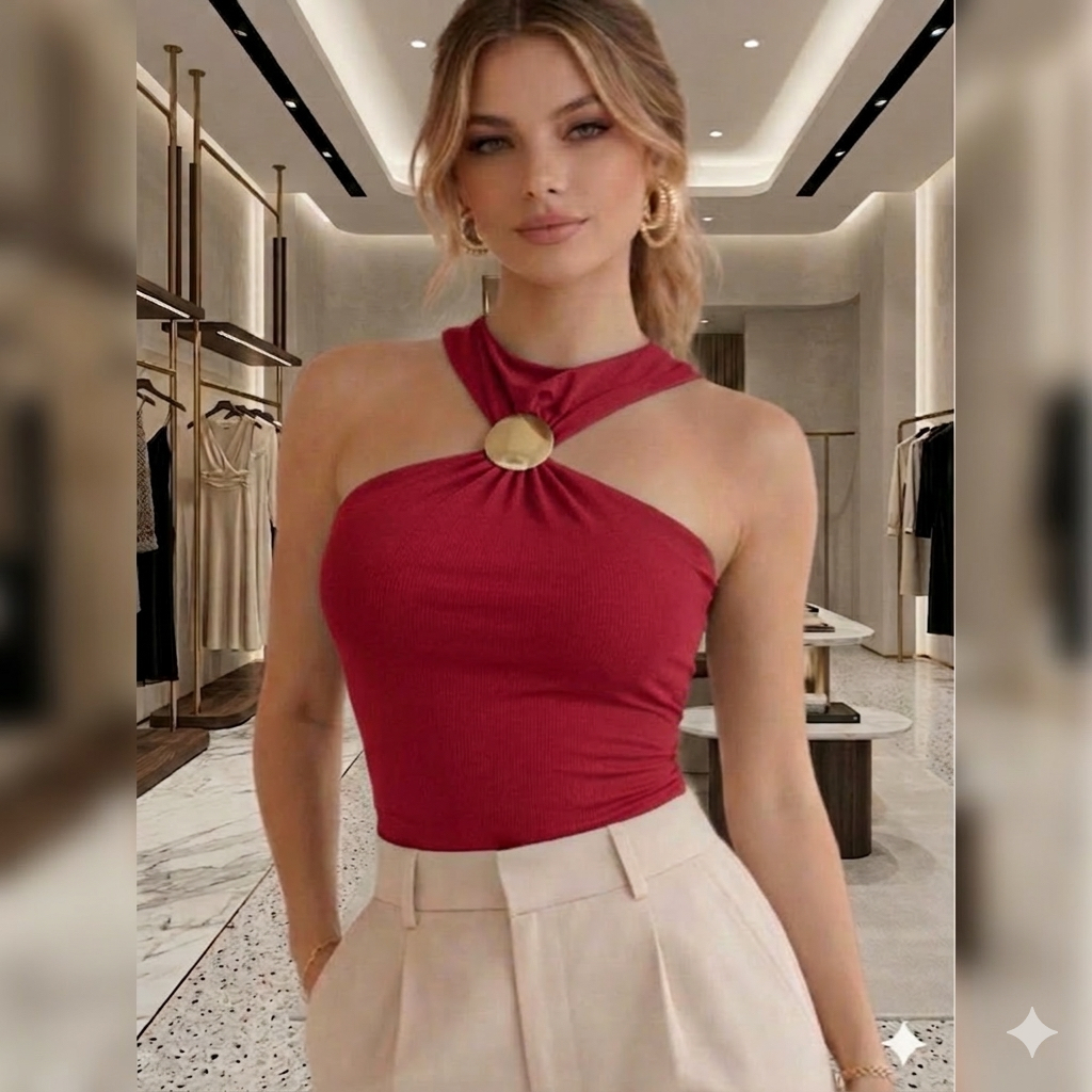 Blusinha frente única com argola , estilo elegante e delicado para mulheres sofisticadas,moda verão e inverno em Oferta na Shopee