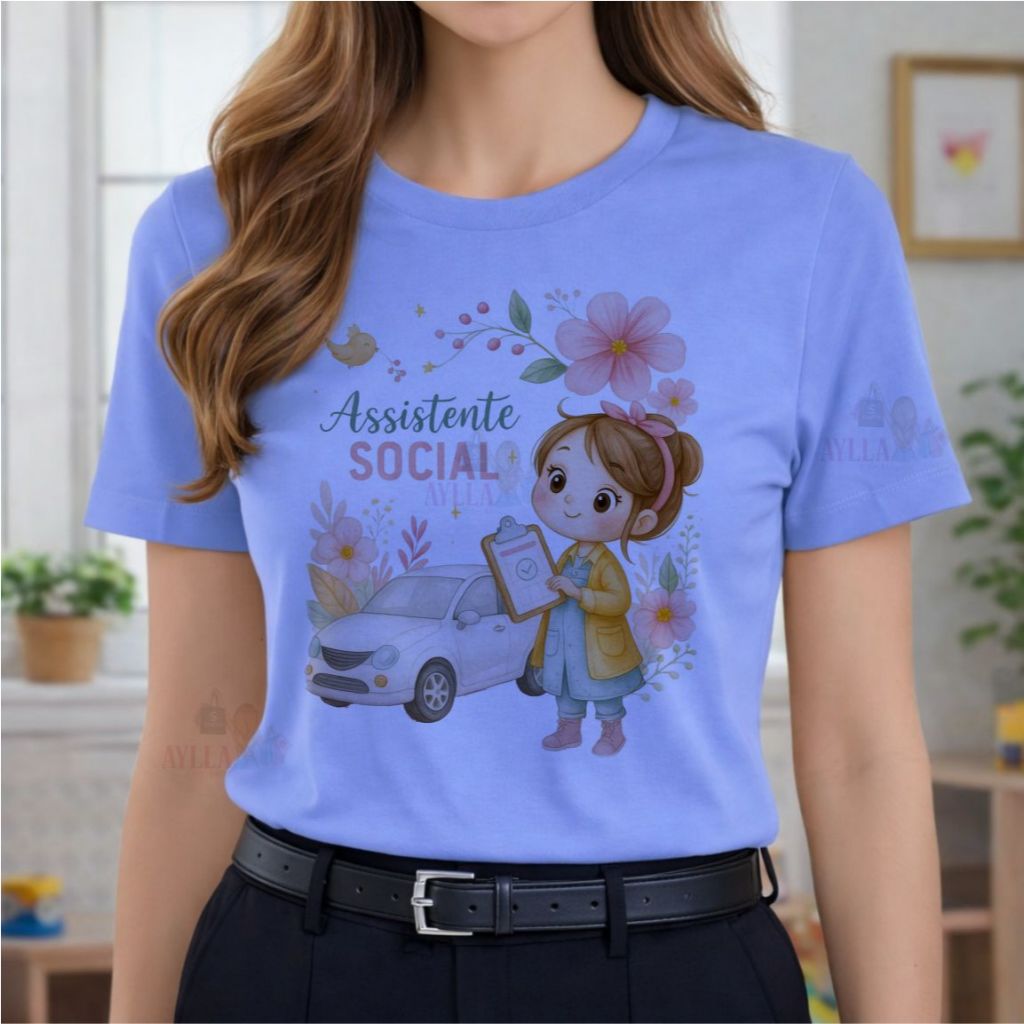 Tshirt AZUL Blusa feminina , ASSISTENTE SOCIAL, PROFISSÃO, ESPORTE, SERVIÇO SOCIAL, CRISTÃ,PLUS SIZE
