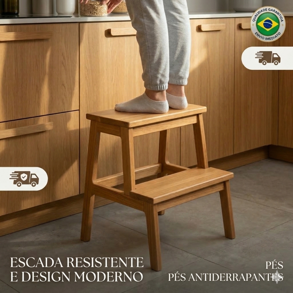 Escadinha para Cozinha em Madeira Escada Maca de Consultório e Hospital