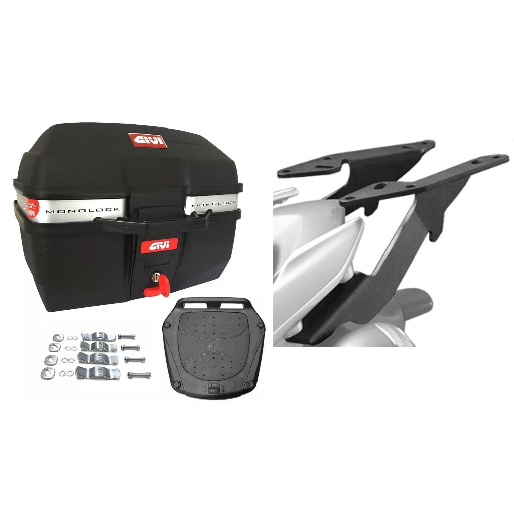 KIT BAÚ MOTO 27L MONOLOCK TRAFFIC E-27M + BAGAGEIRO SCAM LANDER 250 YAMAHA XTZ 250 2019 EM DIANTE
