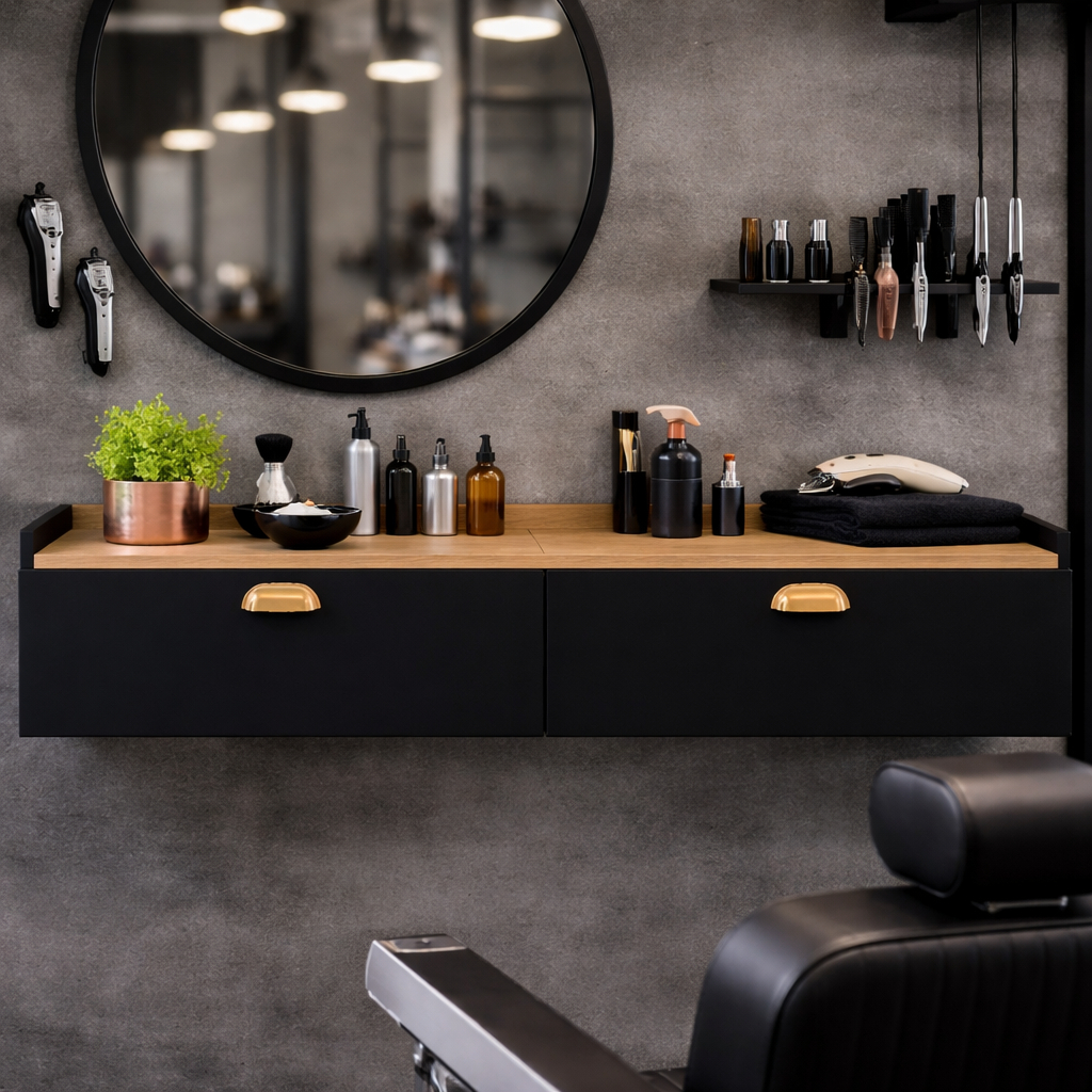 Bancada de Barbearia Suspensa Urban Barber Shop Moderna Profissional 1 Porta 90CM 2 Porta 120CM em Oferta na Shopee