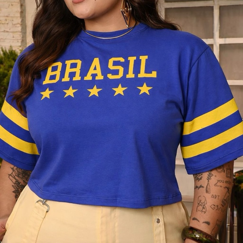 Cropped over size Brasil copa 100% algodão | 46 ao 52 em Oferta na Shopee