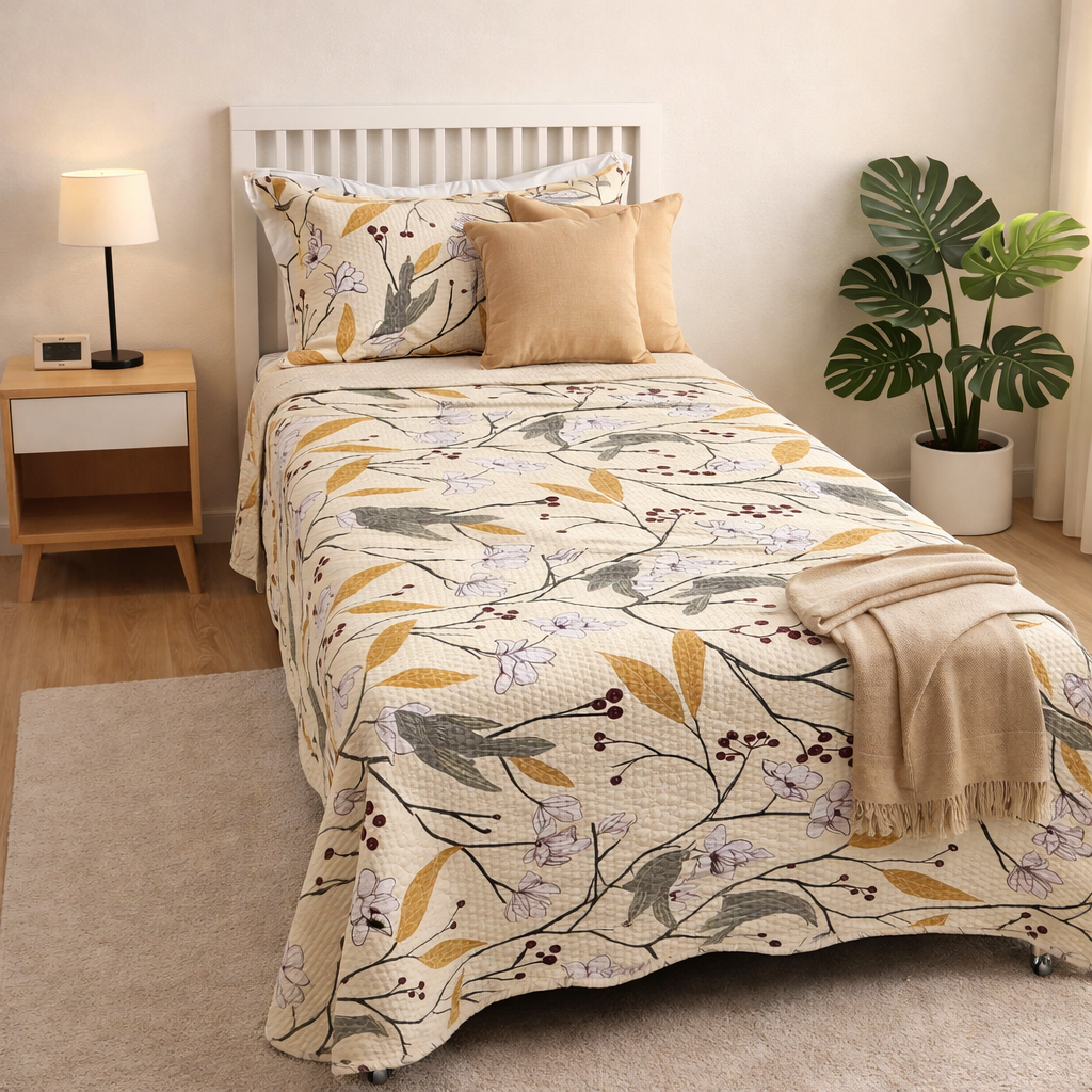Cobre Leito Solteiro Estampado com Porta Travesseiro | Colcha Decorativa Leve Macia e Moderna