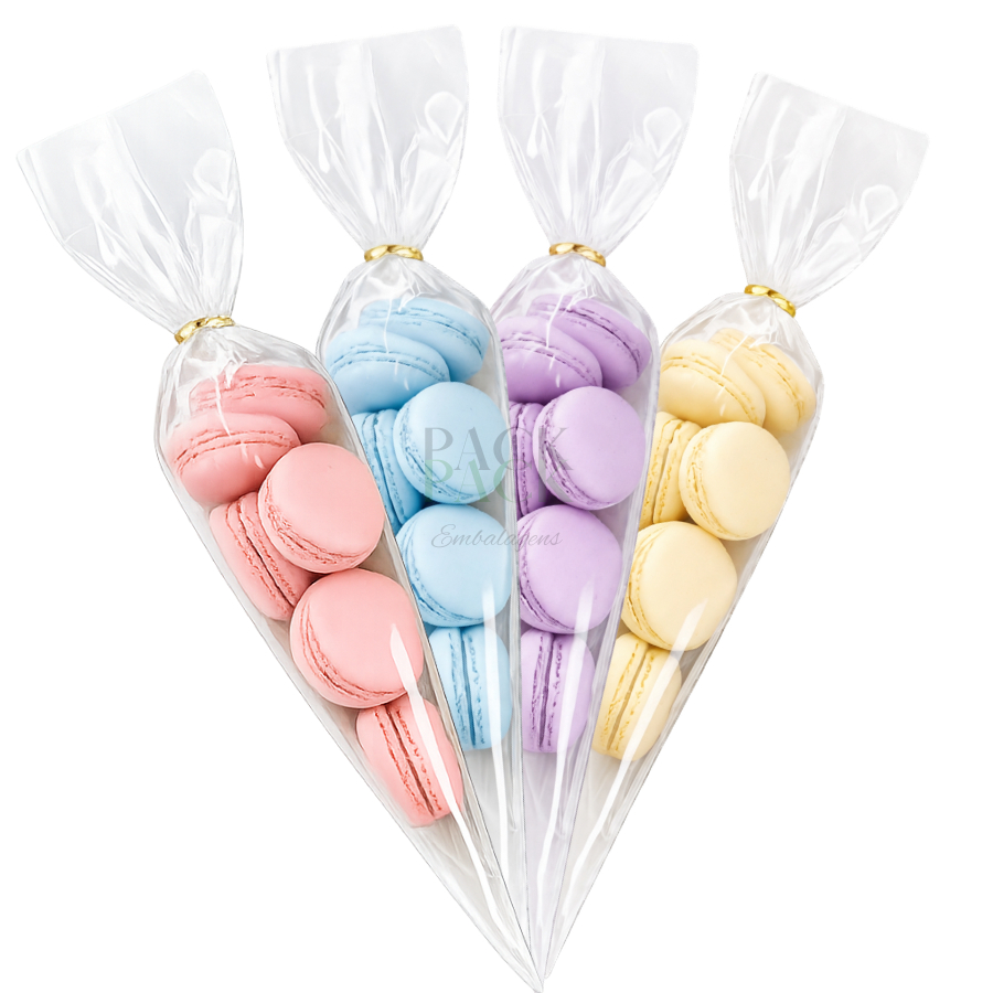 Saquinho Cone Transparente 40un com Fecho Aramado para Confeitaria Lembrancinha Festa Junina e Trufa