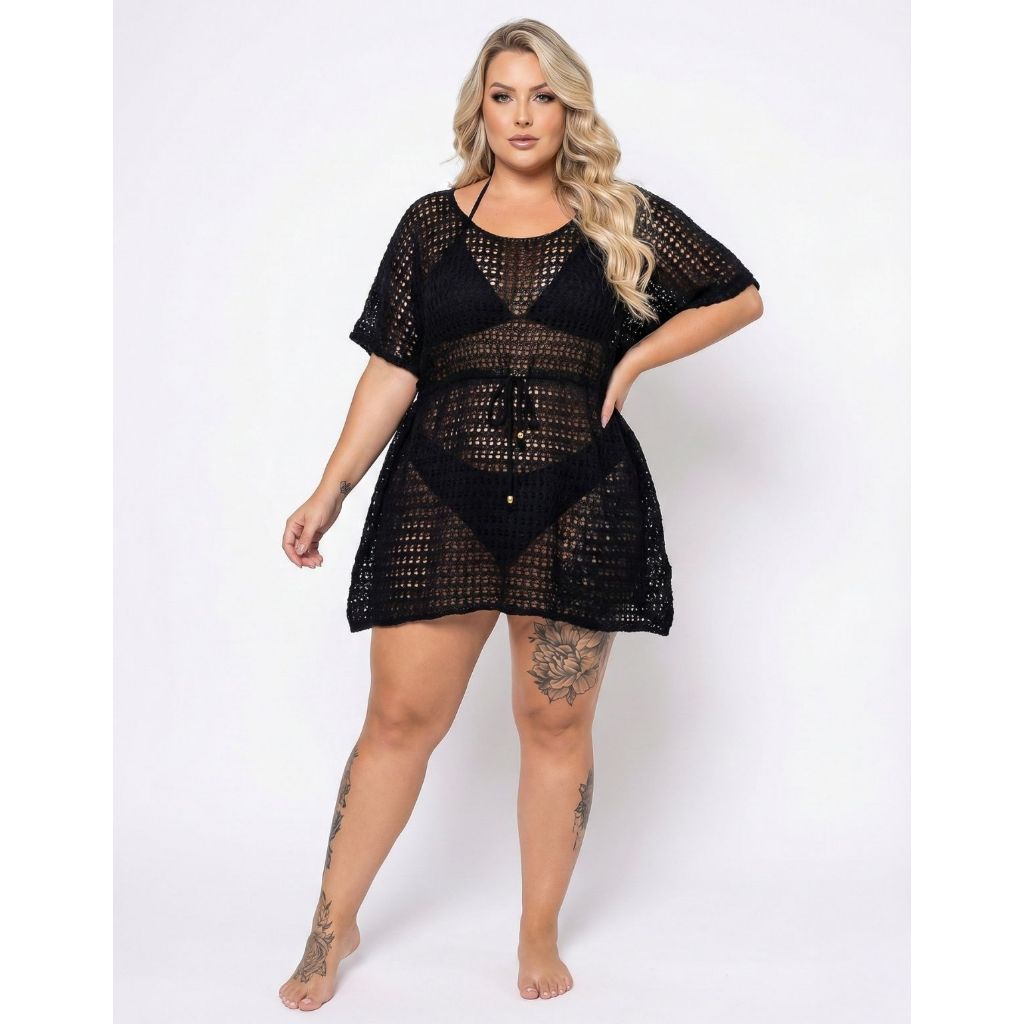 Saída De Praia Plus Size Tricot Canga Vestido 46 Ao 54 Verão