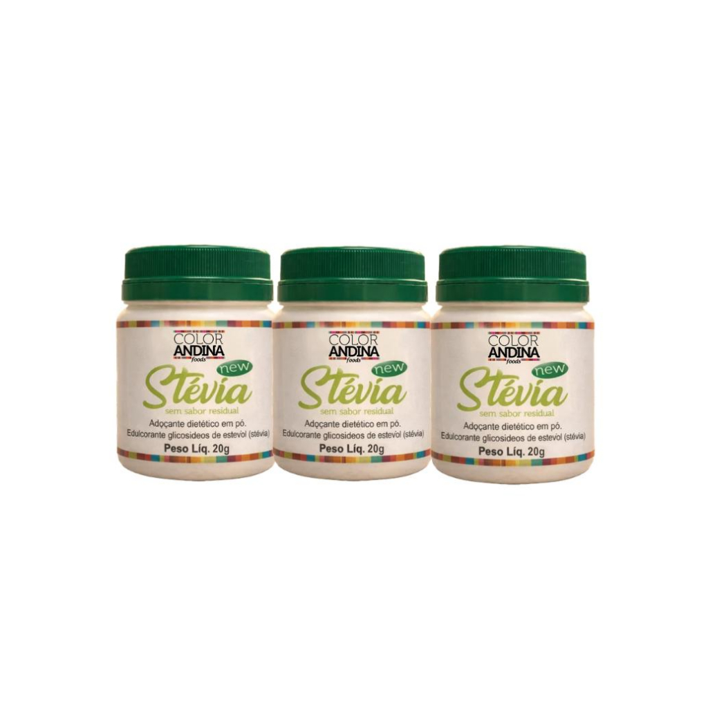 Adoçante dietético Stévia Color Andina Food, 3 potes 20g