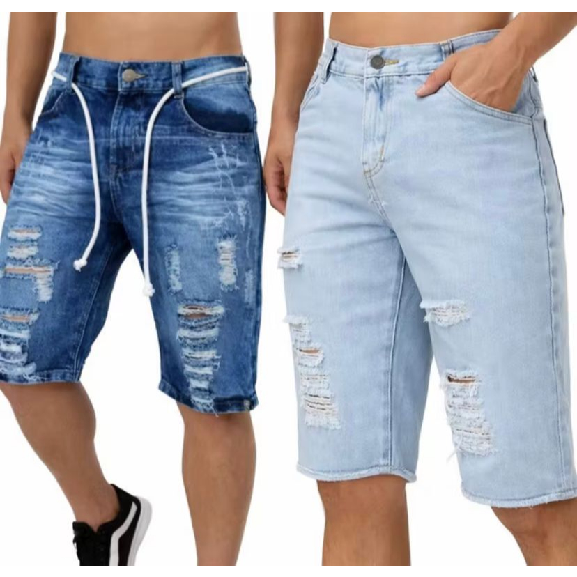 Kit com 2 Bermudas Jeans Short Rasgado Destroyed