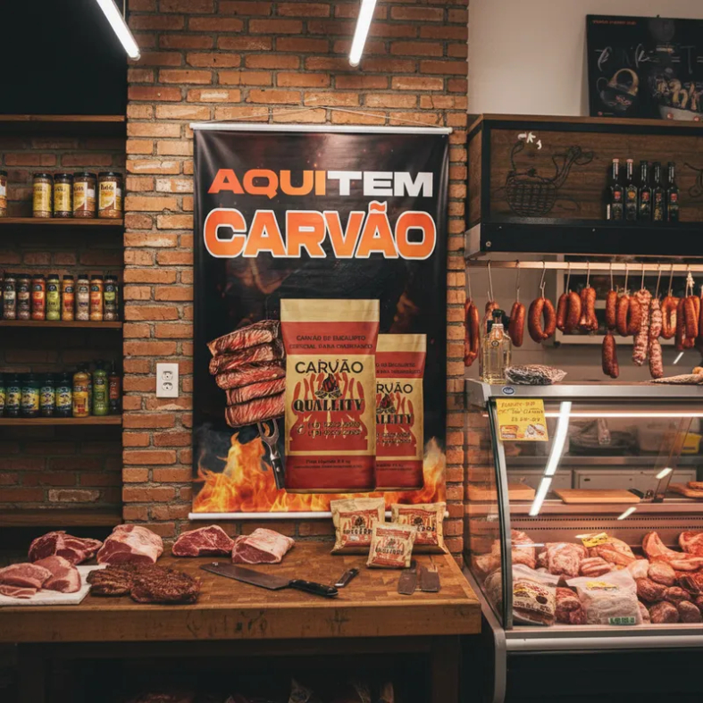 Banner Faixa Lona Carvão Churrasco Mercado Açougue Mercearia Posto Divulgação Destaque Venda 100x70