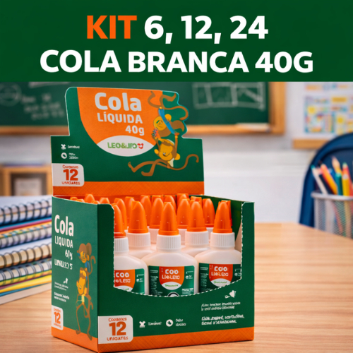 Kit Cola branca escolar Líquida 40G 6 12 24 Lavável Com Tampa Espátula Leo&Leo Material PVA em Oferta na Shopee