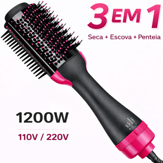 Escova Secadora Alisador Elétrica 1200w 3 em 1 Alisa Seca Modela Volumiza Cabelo 110V/220V em Oferta na Shopee