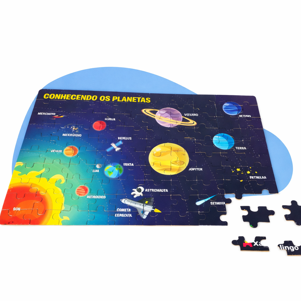 Quebra-Cabeça Sistema Solar Planetas Brinquedo Infantil Coordenação Motora Raciocínio Lógico Madeira