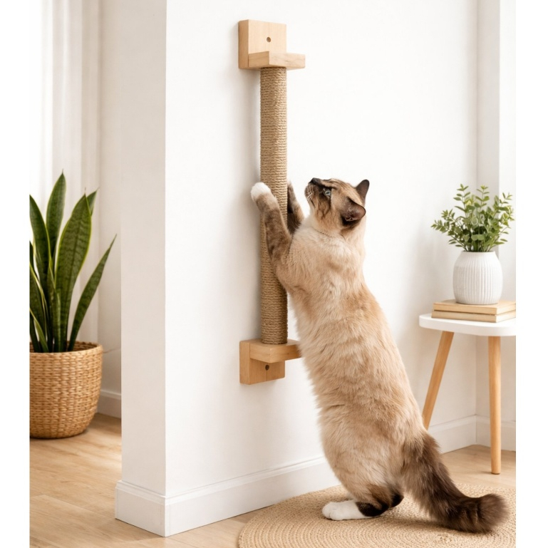 Arranhador De Parede P/ Gatos Sisal Natural Madeira Protege Sofa Brinquedo Pet Antiestresse Vertical