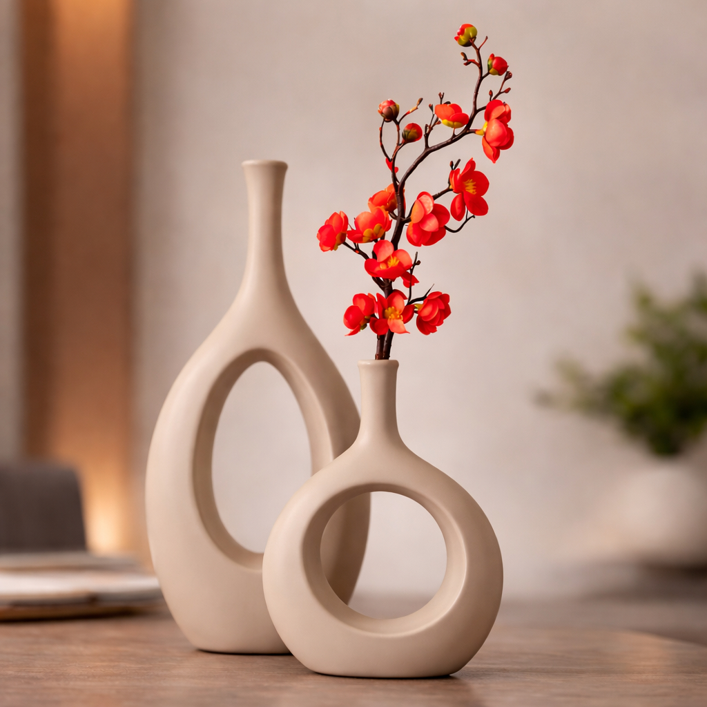 Dupla Vaso Garrafa Vazado em Cerâmica Decoração Sala Casa 35cm