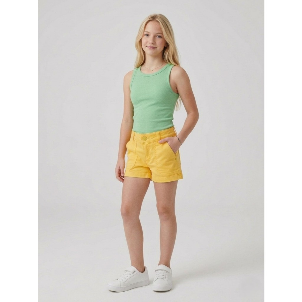 SHORT MENINA JUVENIL 10/16 SARJA AMARELO/VERDE