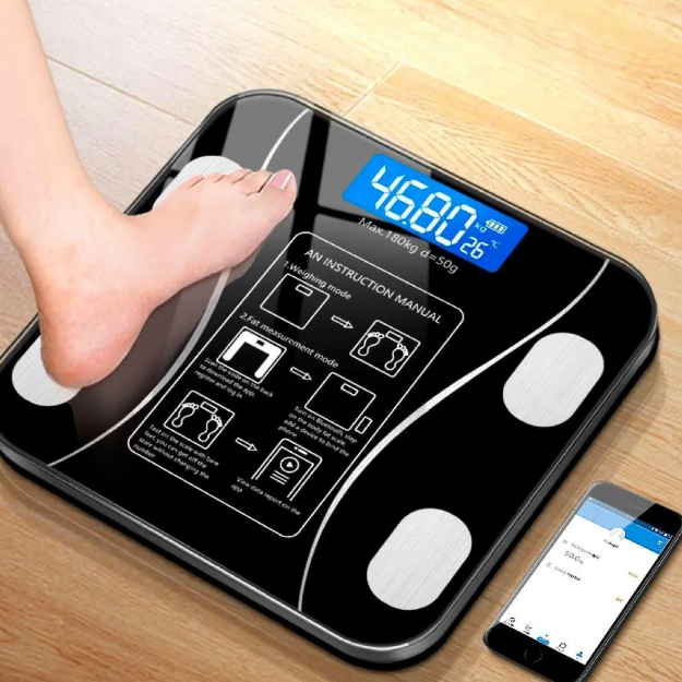 Balança Bioimpedância 180KG Display Lcd Bluetooth Aplicativo Fitness Treino Balança Banheiro