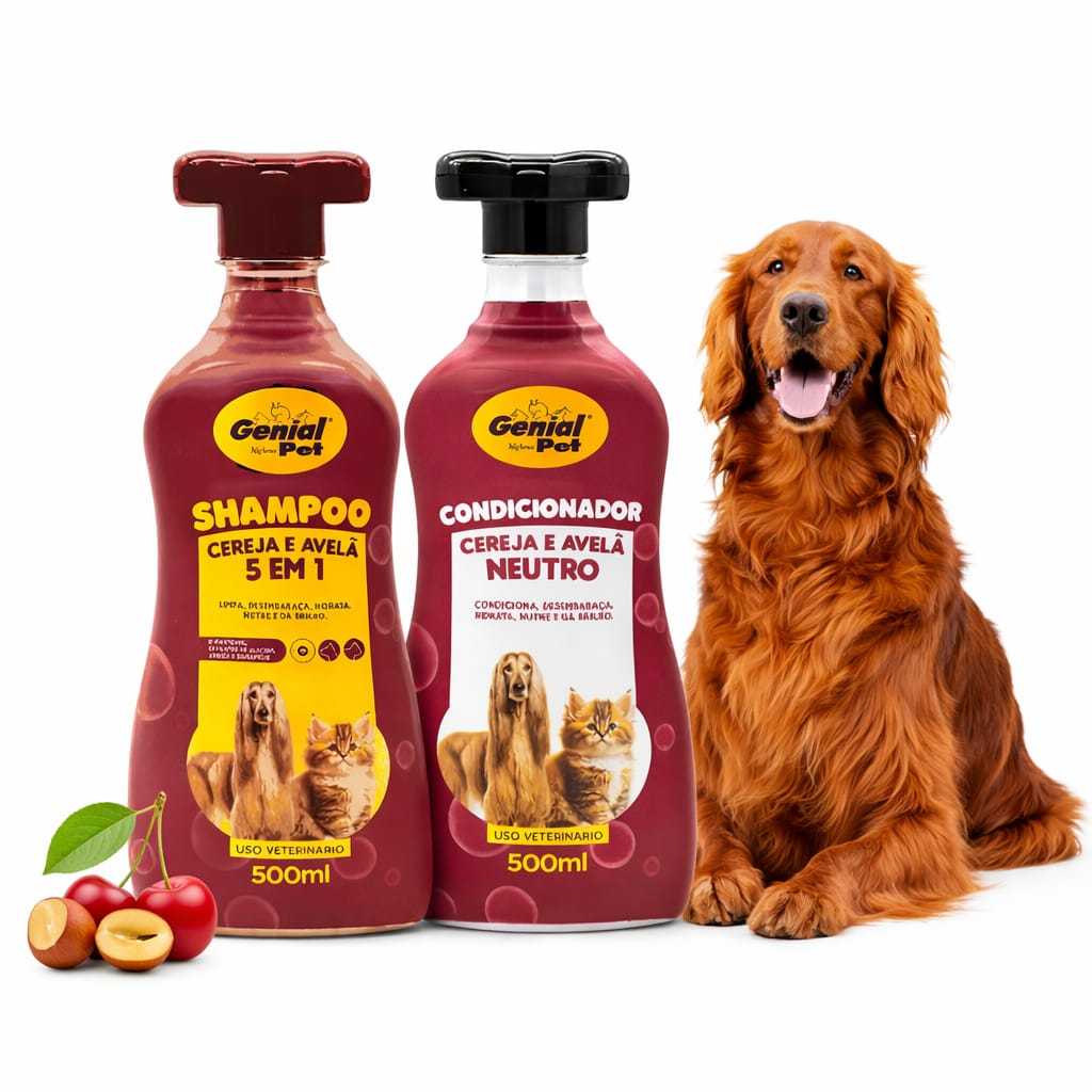 Shampoo e Condicionador Cereja e Avelã  500 ML Para Cães e Gatos Genial Pet em Oferta na Shopee