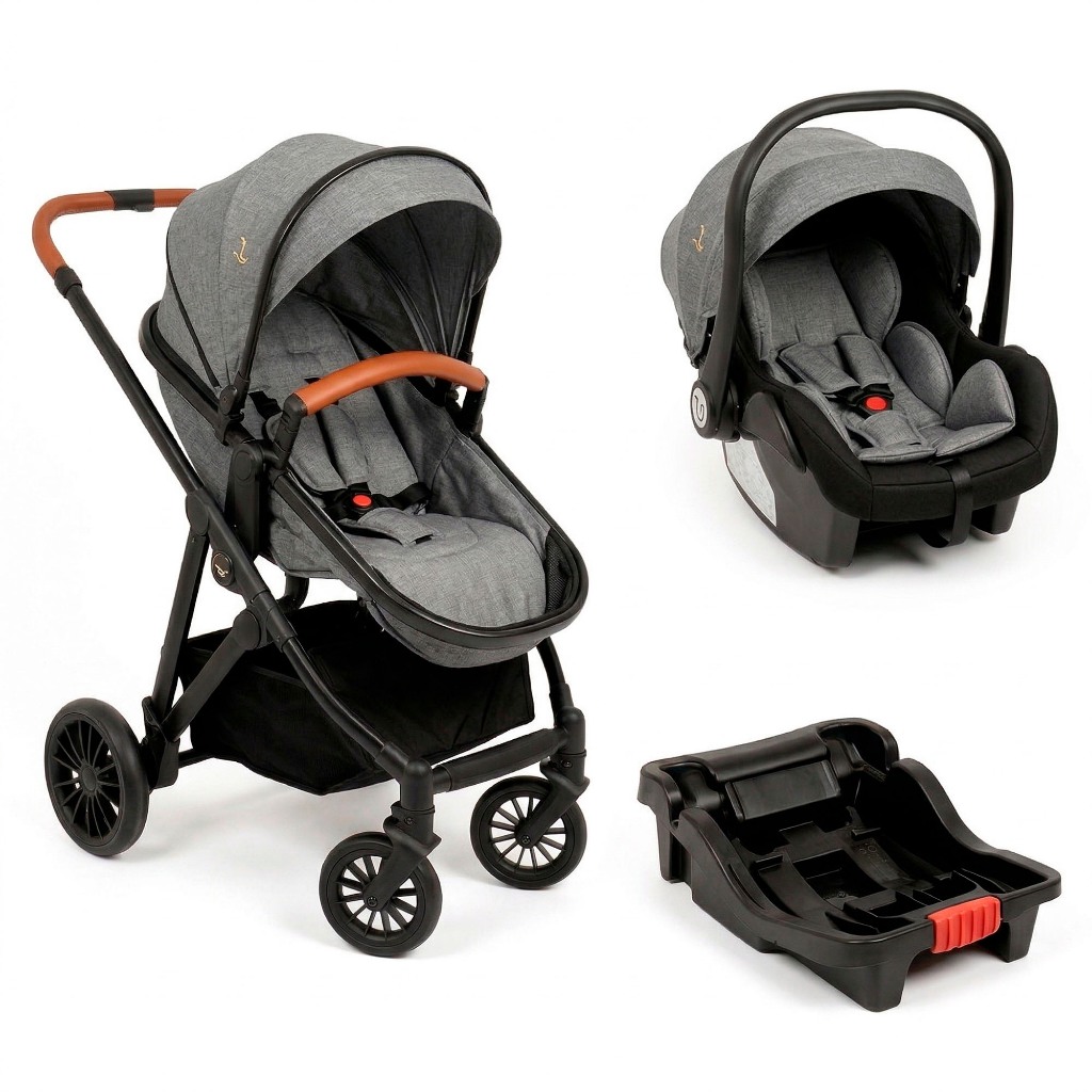 Carrinho Premium Baby + Bebê Conforto Florence Black/Cinza