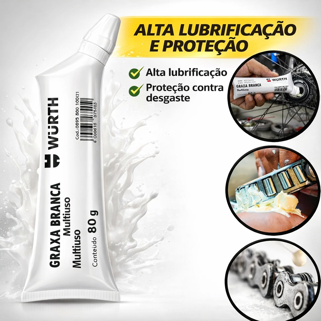 Graxa Branca Wurth 80g Alta Aderencia Lubrificante Corrente Moto Engrenagem Portao