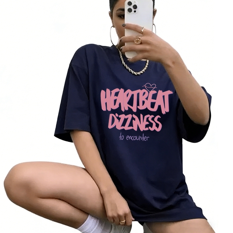 yikoo - Camiseta feminina algodão puro folgada de manga curta com estampa de letras em rosa em Oferta na Shopee