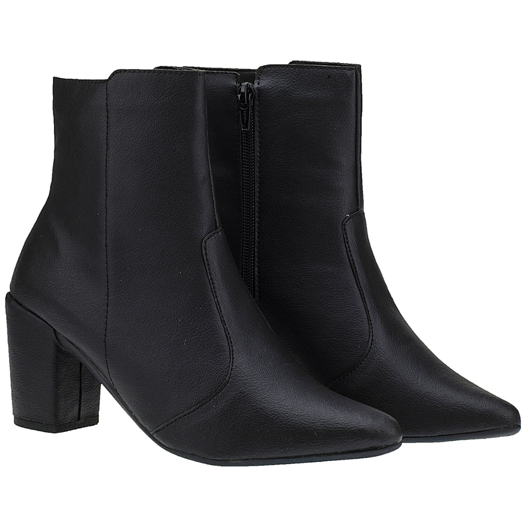 Bota Feminina Com Ziper Bico Fino Calce Fácil Salto Alto Grosso Moda Elegante estilosa Naty Shoes