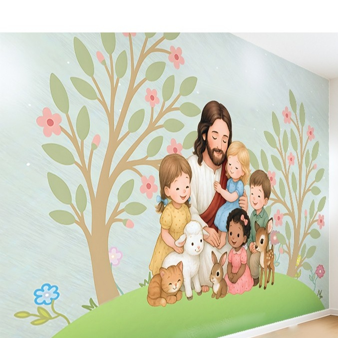 Papel de Parede Tema Religioso Infantil Jesus Crianças Fofo em Oferta na Shopee