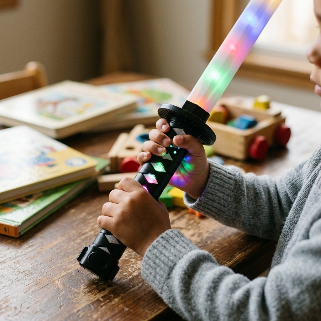 Detalhes do Espada Samurai Ninja Brinquedo Criança Bainha LED Pilha Luz Som Movimento Infantil Interativo
