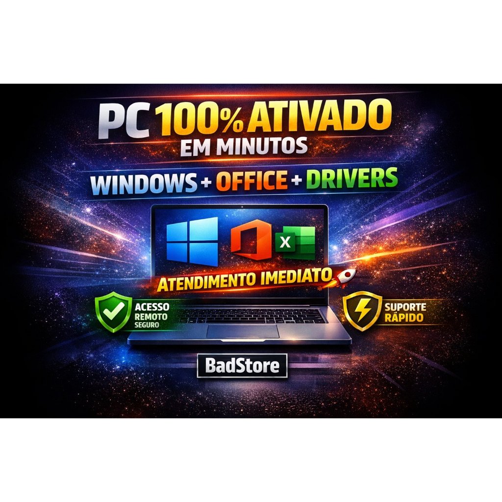 Ativação Windows 10/11 + Office Completo + Drivers Atualizados | Assistência Remota PC Notebook + Rápido | BadStore