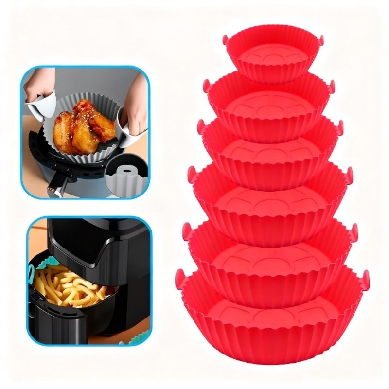 Kit 6 Forma de Silicone para Fritadeira Air Fryer com Alça Antiaderente Cozinha Sofisticação