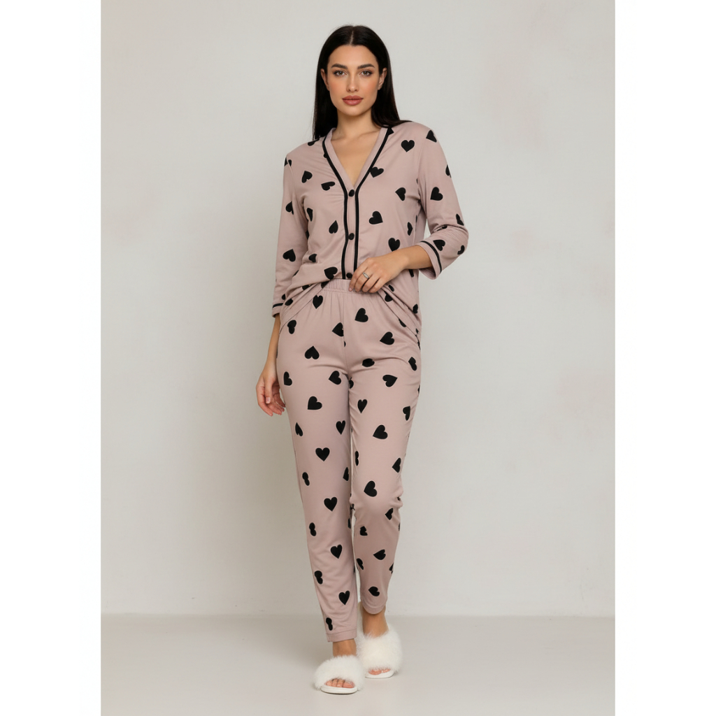 Pijama Feminino Americano Inverno Com Botões Roupa de Dormir Confortável Amamentação Malha Conforto