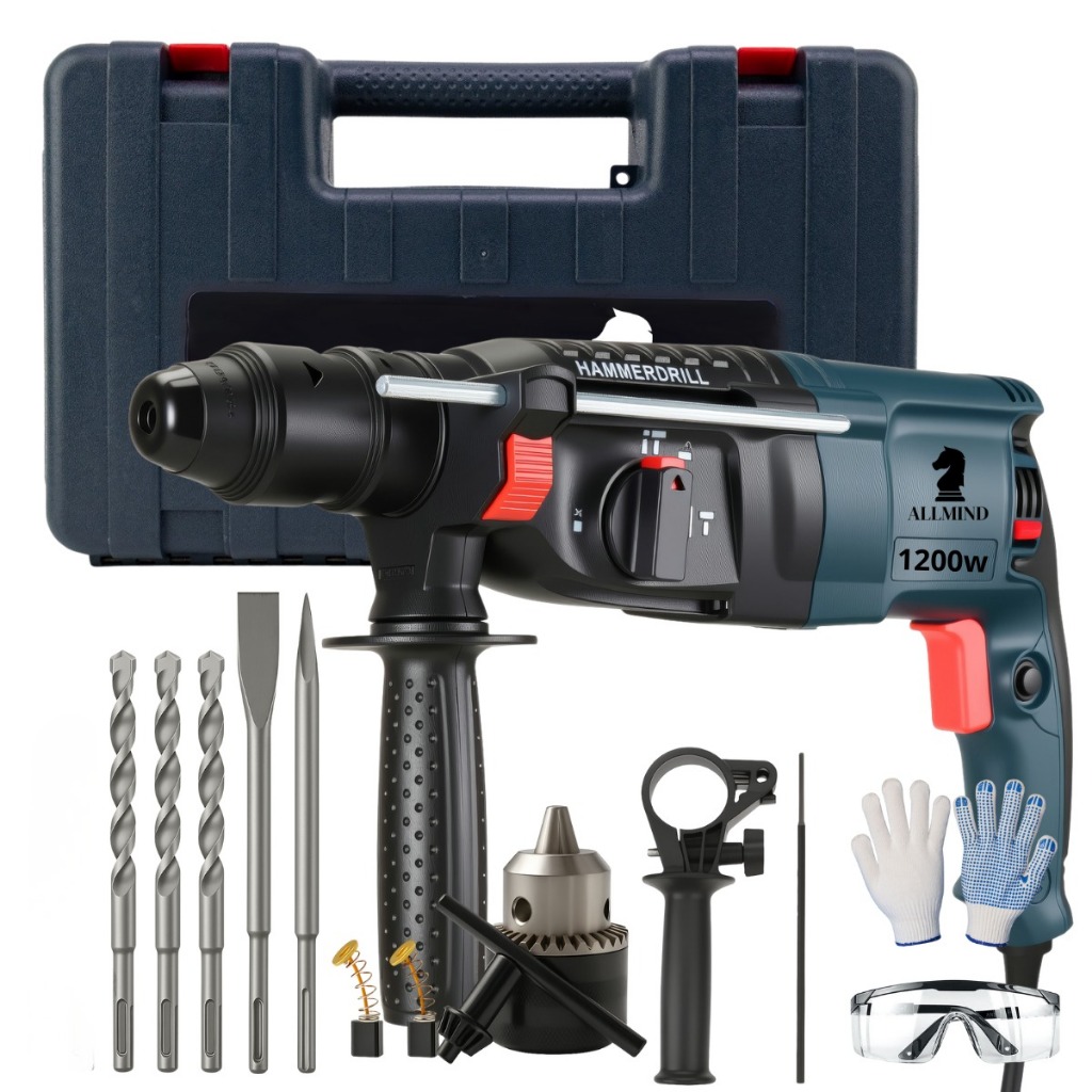 Martelete Furadeira de Impacto Rotativo 5kg Rompedor Demolidor Perfurador 1200w Com Acessorios