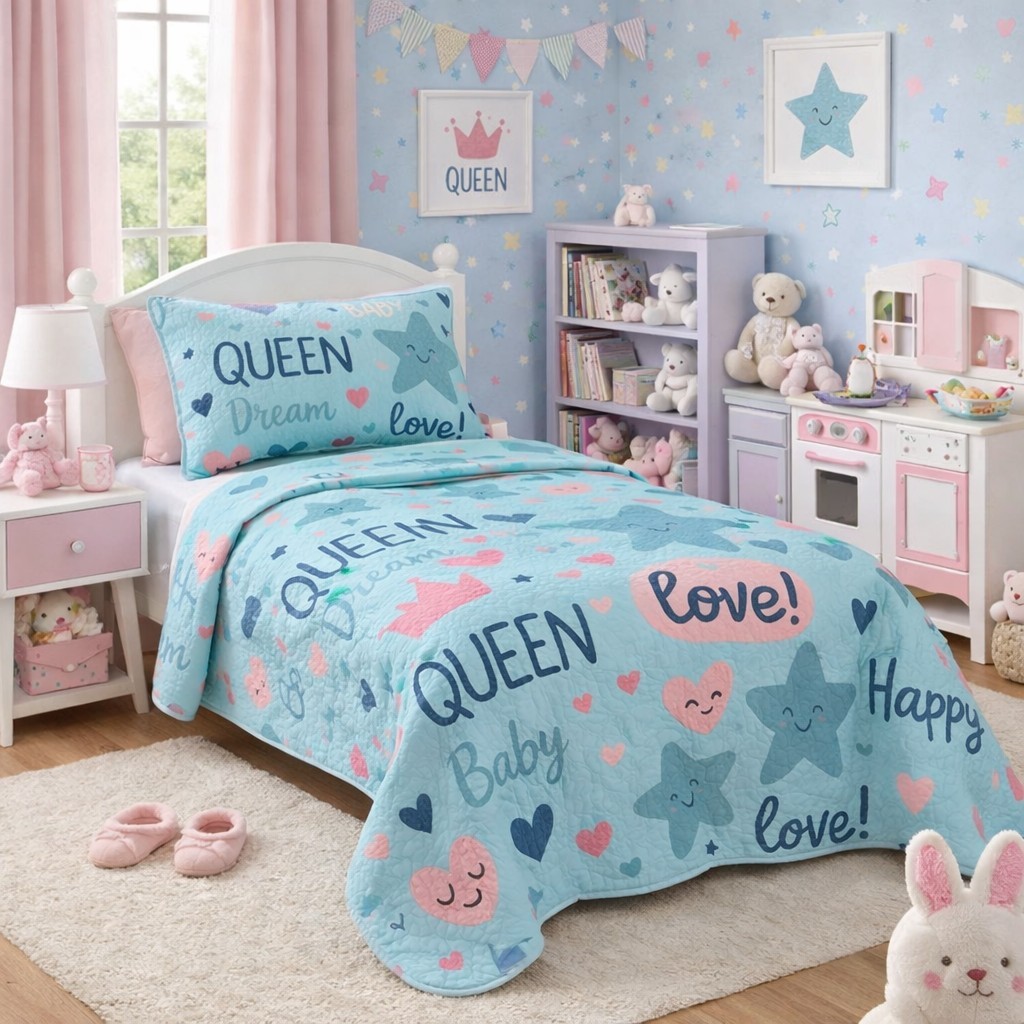Kit Colcha Boutis Cobre Leito Solteiro Infantil Menina 2 Peças Menina