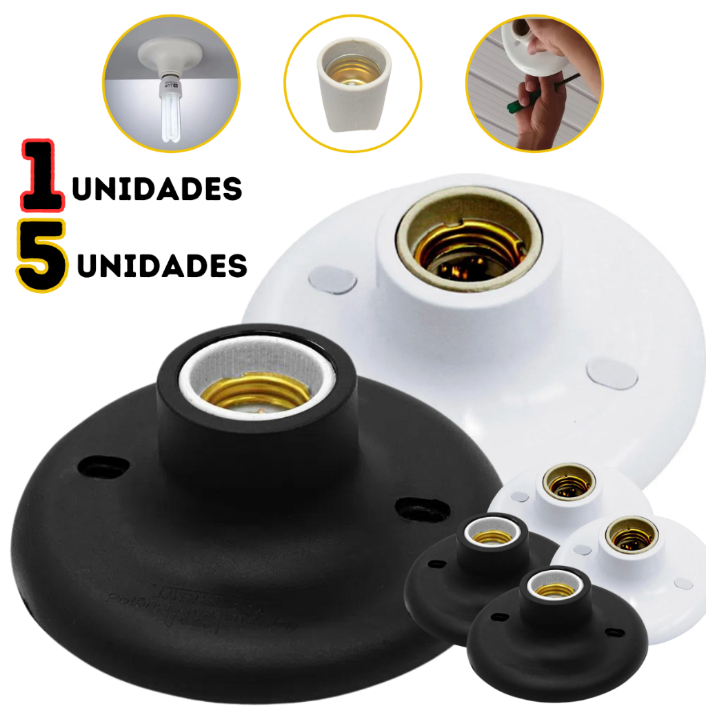1 OU 5 Plafon suporte de Lâmpada Pop Bocal Cerâmico E27 Soquete PP plafonier PRETO E BRANCO em Oferta na Shopee