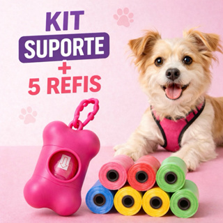 Kit Cata Caca Cachorro com Suporte + 5 Refis (75 Saquinhos) Porta Saquinho Pet Passeio Oferta em Oferta na Shopee