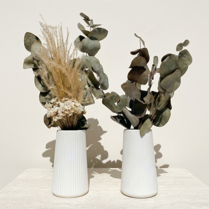 Par De Arranjo Flor Seca E Vaso Cone Clássico E Listras 28cm Aleta
