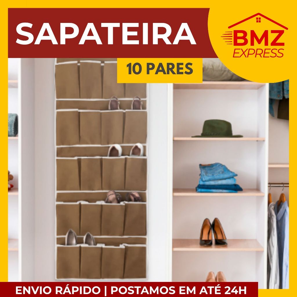 Sapateira 10 pares - Pendure na parede ou atrás da porta - sapatos protegidos e casa organizada