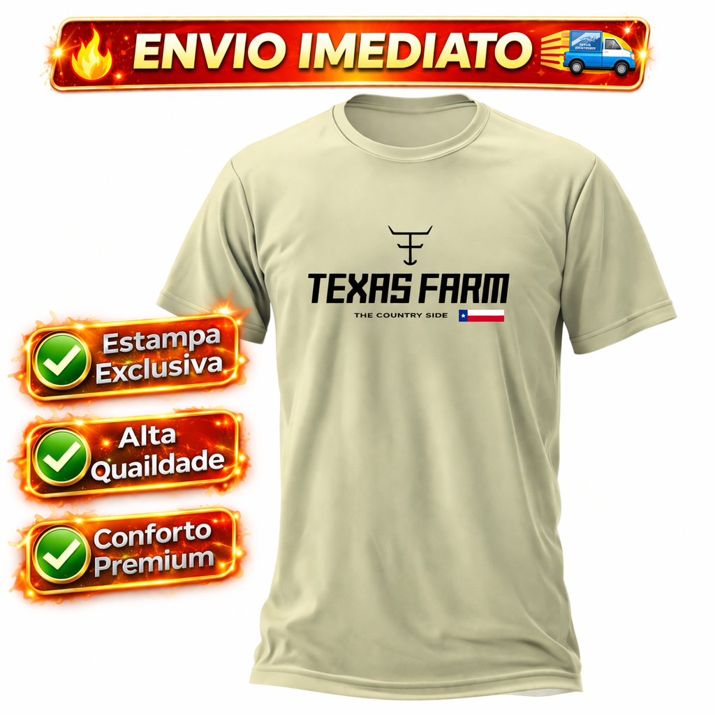 Camiseta Unissex Texas Farm 100% Algodão Estampa DTF Country Casual