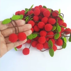 Aplique Cereja Pompom Artesanato 20mm - Enfeite para Laços, Roupas e Acessórios 10, 50 e 100 unidades
