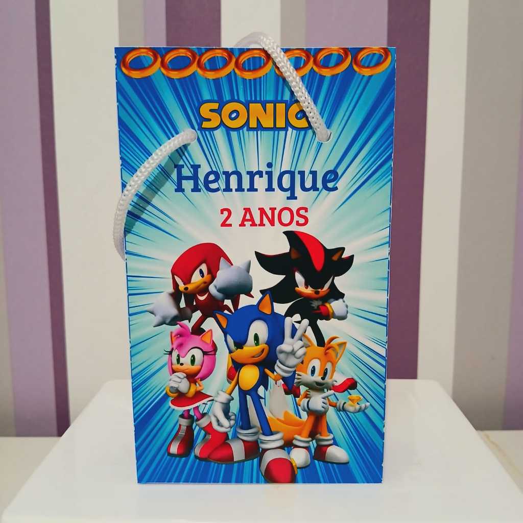 Sacolinha Surpresa Personalizada Sonic e sua Turma - Lembrancinha Aniversário - Tamanho P - PEGUE E MONTE