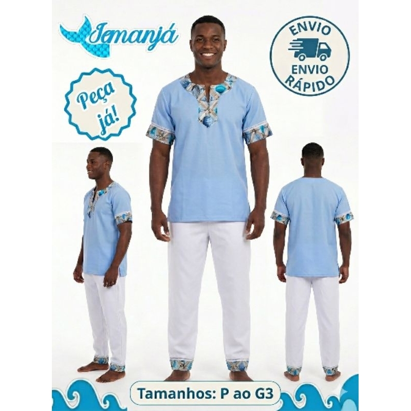 Conjunto masculino/feminino Iemanjá Concha Umbanda Candomblé Omolokô
