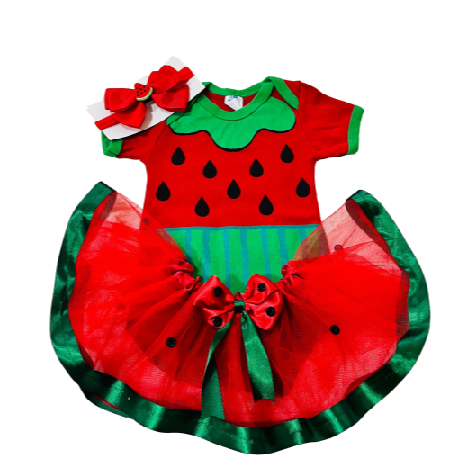 Body De Bebe Mesversario Personagem Tematico + Saia + Laço - MENINA MELANCIA — imagem 2 de 2