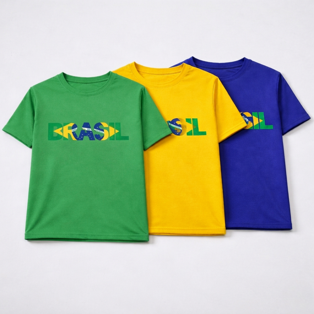 Kit 3 Camisetas Brasil Infantil Estampa Bandeira Copa Futebol Cores Variadas em Oferta na Shopee