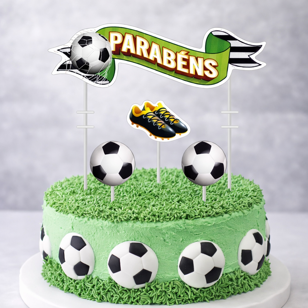 Topo de Bolo Topper Cake Bola Futebol Gol Decoração Festa em Oferta na Shopee