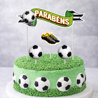 Topo de Bolo Topper Cake Bola Futebol Gol Decoração Festa em Oferta na Shopee