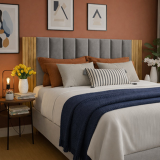 Kit Cabeceira Modular + Painel Ripado MDF Casal King Queen – Fácil Instalar | Envio Imediato em Oferta na Shopee