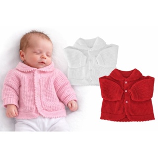 3 CASACOS BEBÊ RECEM NASCIDO EM LÃ TRICÔ - CORES MENINA E MENINO - CARDIGAN em Oferta na Shopee