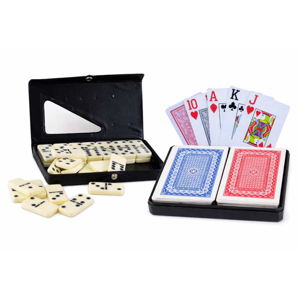 Dominó Profissional de Osso 28 Peças Jogo Domino Grande + Baralho Duplo 108 Cartas
