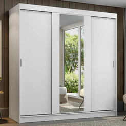 Guarda-Roupa Casal 3 Portas de Correr com Espelho B Madesa Reno