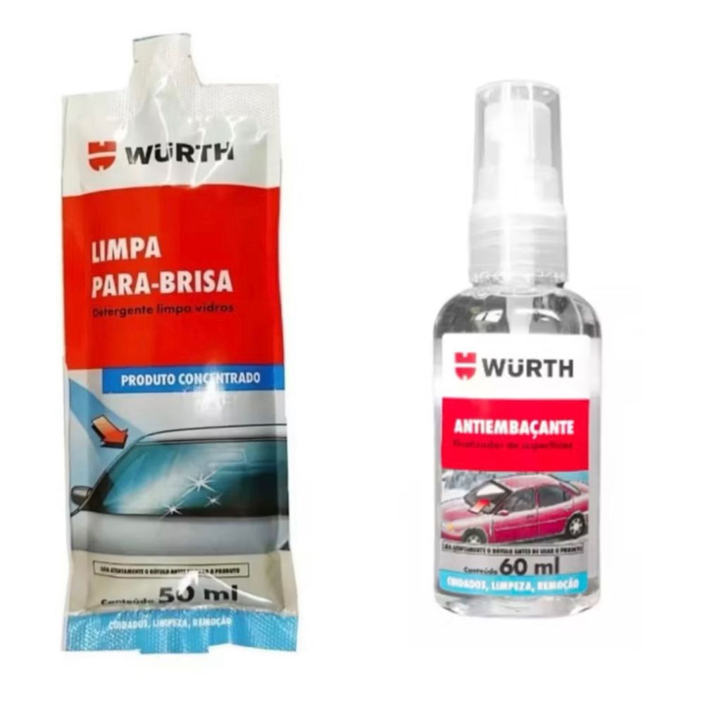 Kit  Limpa Para-Brisa Sachê 50ml Wurth + 1 Antiembaçante 50ml Wurth